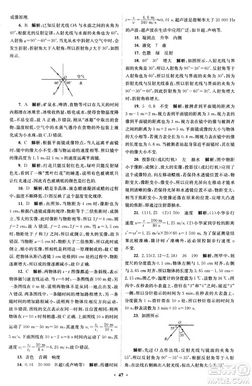 江苏凤凰科学技术出版社2020秋初中物理小题狂做巅峰版八年级上苏科版参考答案 江苏凤凰科学技术出版社2020秋初中物理小题狂做巅峰版八年级上苏科版参考答案