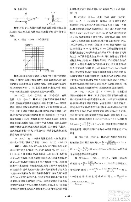 江苏凤凰科学技术出版社2020秋初中物理小题狂做巅峰版八年级上苏科版参考答案 江苏凤凰科学技术出版社2020秋初中物理小题狂做巅峰版八年级上苏科版参考答案