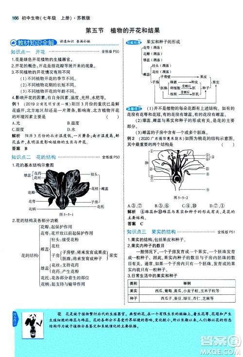 教育科学出版社2020秋5年中考3年模拟全解版初中生物七年级上册苏教版参考答案