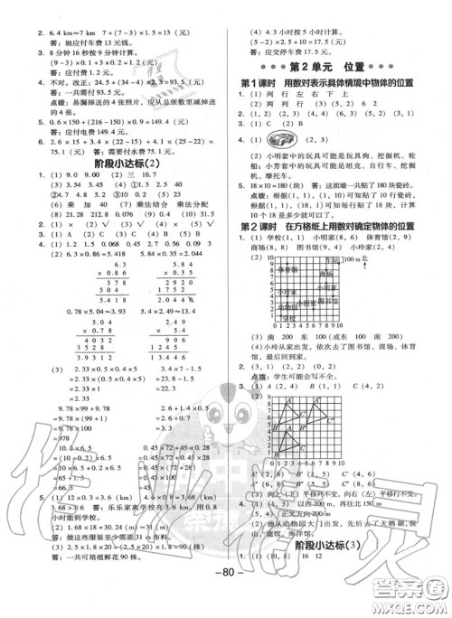 荣德基2020秋新版综合应用创新题典中点五年级数学上册人教版答案