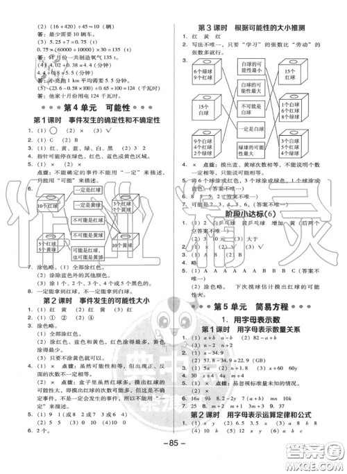 荣德基2020秋新版综合应用创新题典中点五年级数学上册人教版答案