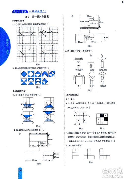 吉林人民出版社2020秋尖子生学案数学八年级上册新课标苏科版参考答案 吉林人民出版社2020秋尖子生学案数学八年级上册新课标苏科版参考答案
