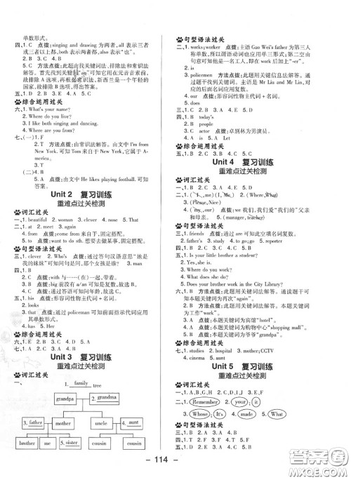 荣德基2020秋新版综合应用创新题典中点五年级英语上册人教精通版答案