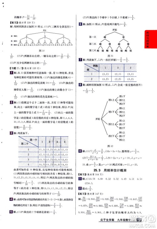 吉林人民出版社2020秋尖子生学案数学九年级上册新课标人教版参考答案