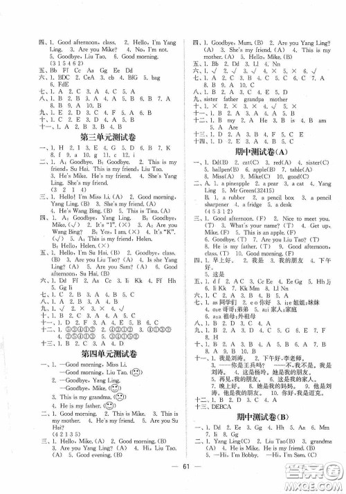 江苏凤凰美术出版社2020课时金练三年级英语上册江苏版答案