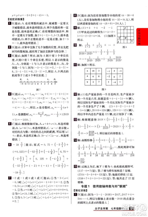 吉林人民出版社2020秋尖子生学案数学七年级上册新课标人教版参考答案