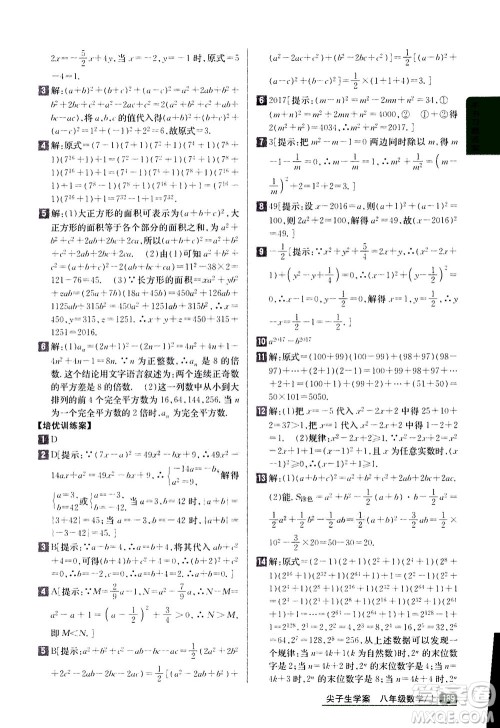 吉林人民出版社2020秋尖子生学案数学八年级上册新课标人教版参考答案