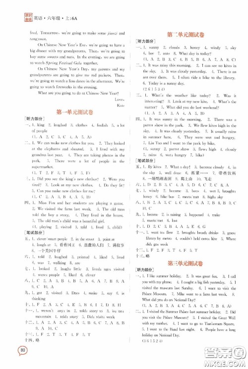 江苏凤凰美术出版社2020课时精练六年级英语上册江苏版答案 江苏凤凰美术出版社2020课时精练六年级英语上册江苏版答案