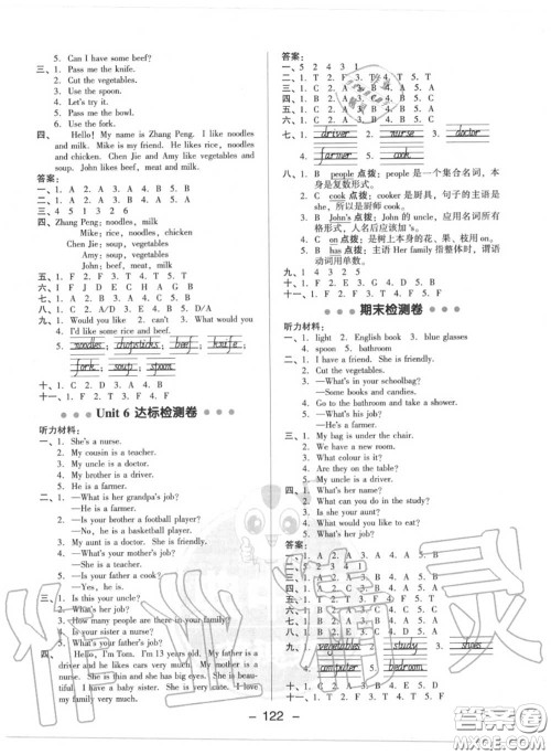 荣德基2020秋新版综合应用创新题典中点四年级英语上册人教版答案