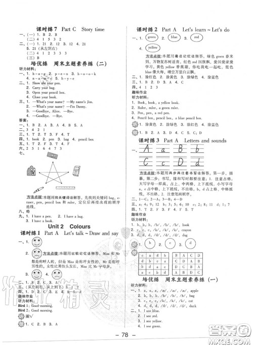 荣德基2020秋新版综合应用创新题典中点三年级英语上册人教版答案