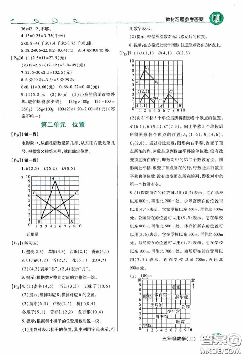 开明出版社2020万向思维倍速学习法五年级数学上册人教版答案