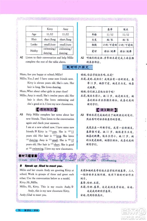 2020秋新教材完全解读英语七年级上册新课标译林版参考答案