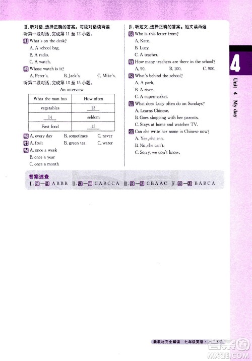2020秋新教材完全解读英语七年级上册新课标译林版参考答案