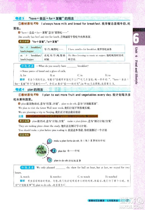 2020秋新教材完全解读英语七年级上册新课标译林版参考答案