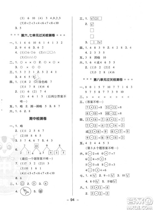 荣德基2020秋新版综合应用创新题典中点一年级数学上册苏教版答案