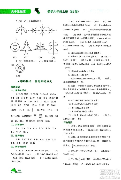 辽宁教育出版社2020秋尖子生题库数学六年级上册BS北师版参考答案