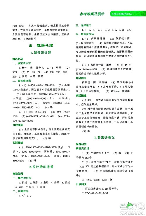 辽宁教育出版社2020秋尖子生题库数学六年级上册BS北师版参考答案 辽宁教育出版社2020秋尖子生题库数学六年级上册BS北师版参考答案