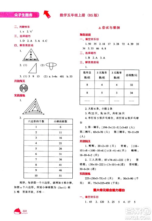 辽宁教育出版社2020秋尖子生题库数学五年级上册BS北师版参考答案