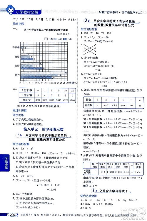 2020秋薛金星小学教材全解五年级上册数学江苏版参考答案