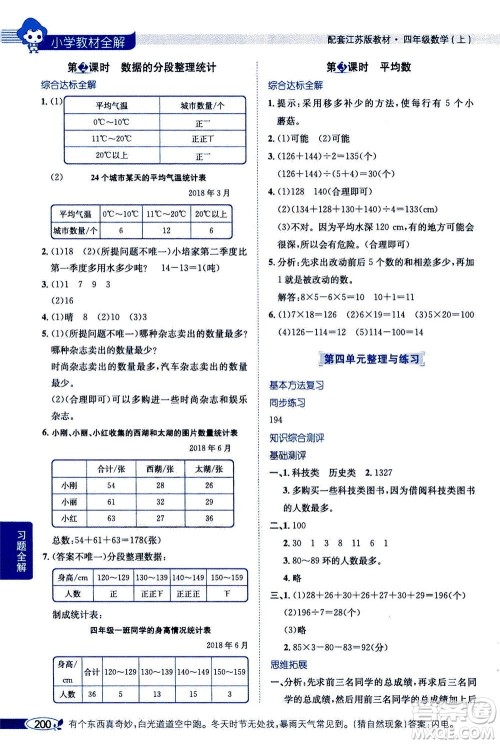 2020秋薛金星小学教材全解四年级上册数学江苏版参考答案