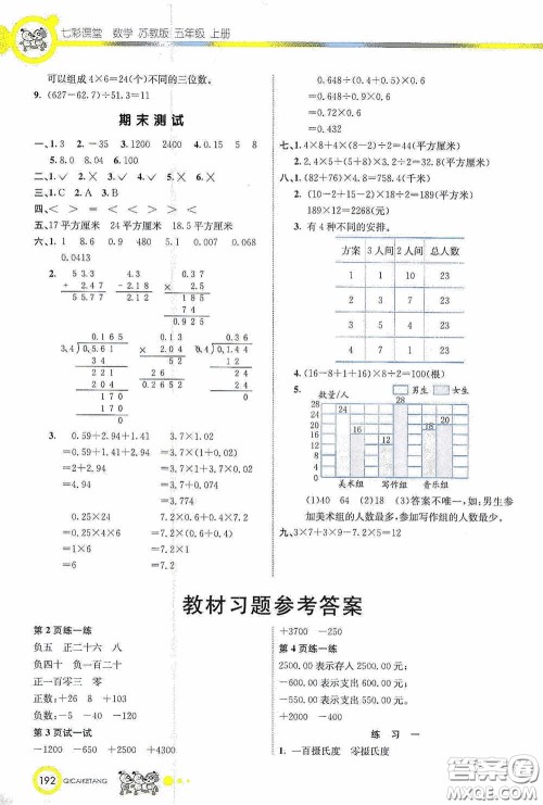 河北教育出版社2020七彩课堂五年级数学上册苏教版答案 河北教育出版社2020七彩课堂五年级数学上册苏教版答案