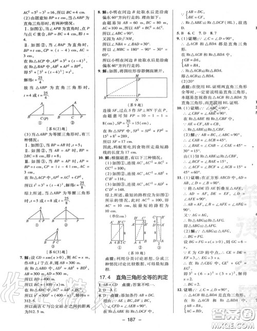 荣德基2020秋新版综合应用创新题典中点八年级数学上册冀教版答案