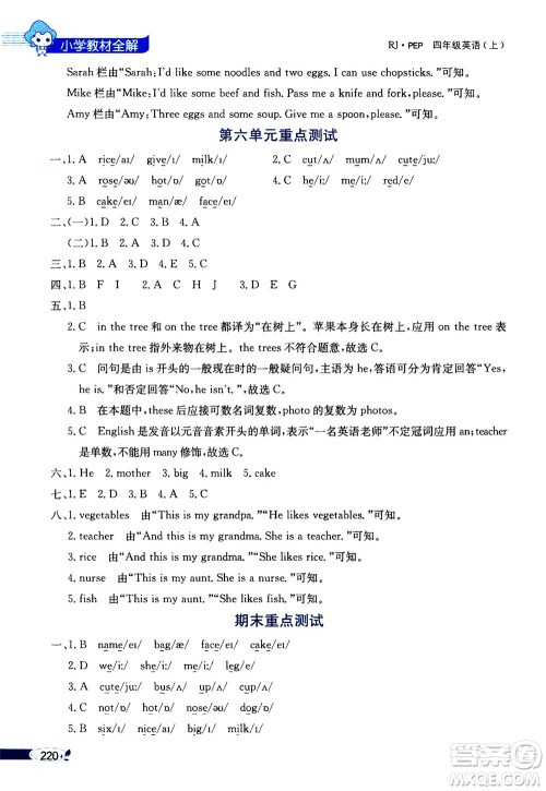 2020秋薛金星小学教材全解三年级起点四年级上册英语RJ人教版参考答案 2020秋薛金星小学教材全解三年级起点四年级上册英语RJ人教版参考答案