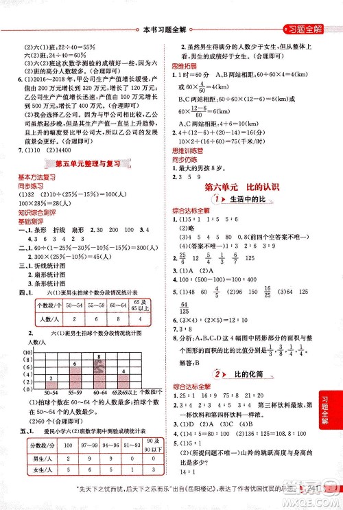 2020秋薛金星小学教材全解六年级上册数学北师大版参考答案
