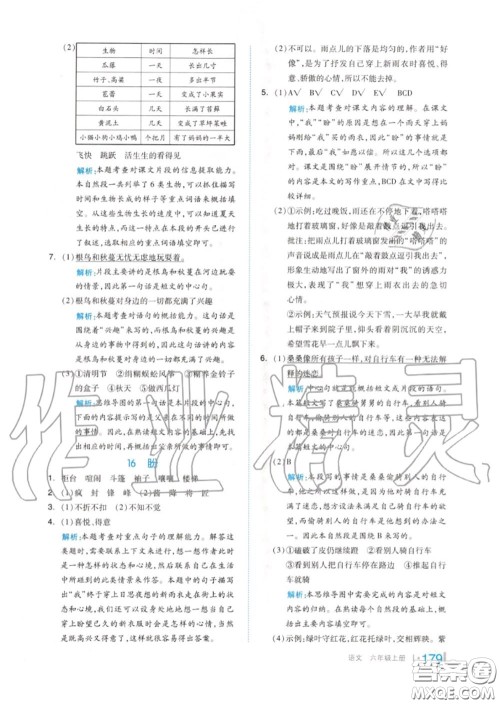 天津人民出版社2020秋全品作业本六年级语文上册人教版答案 天津人民出版社2020秋全品作业本六年级语文上册人教版答案