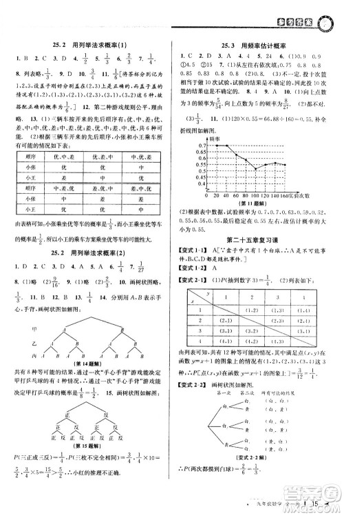 2020秋教与学课程同步讲练九年级数学全一册人教版参考答案