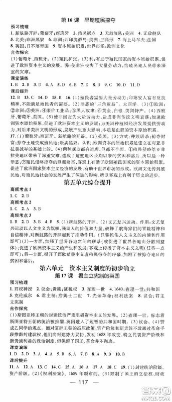 阳光出版社2020精英新课堂九年级历史上册人教版答案