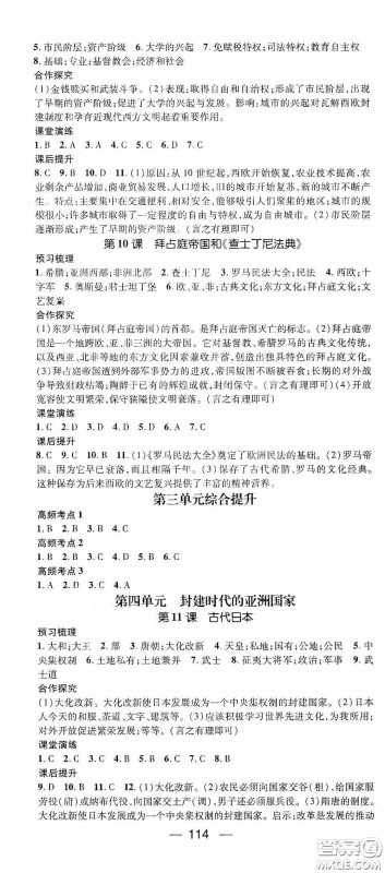 阳光出版社2020精英新课堂九年级历史上册人教版答案