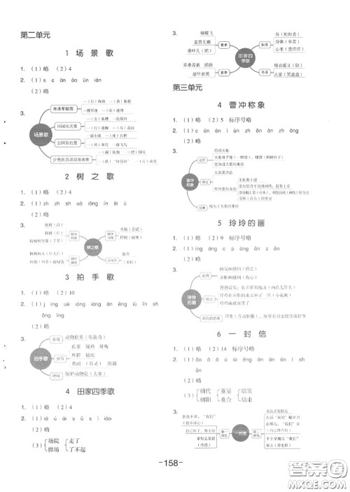 天津人民出版社2020秋全品作业本二年级语文上册人教版答案