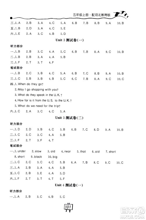 2020秋课堂内外练测步步高英语五年级上册河北教育版参考答案 2020秋课堂内外练测步步高英语五年级上册河北教育版参考答案