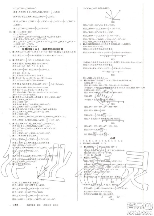 阳光出版社2020秋全品作业本七年级数学上册华师版答案