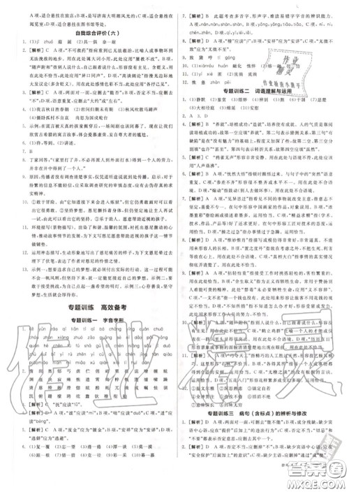 阳光出版社2020秋全品作业本七年级语文上册人教版答案