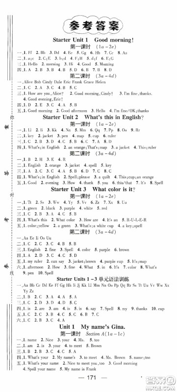 阳光出版社2020精英新课堂七年级英语上册人教版答案 阳光出版社2020精英新课堂七年级英语上册人教版答案