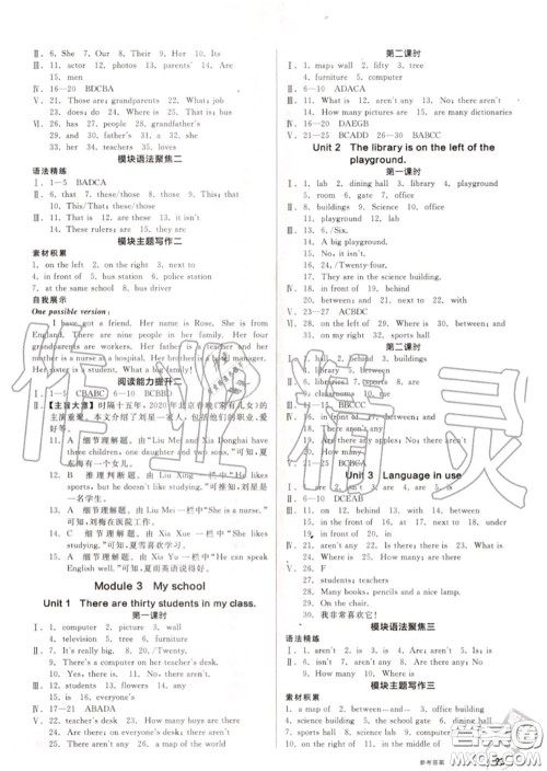 阳光出版社2020秋全品作业本七年级英语上册外研版答案