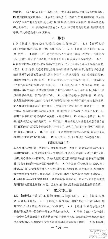 阳光出版社2020精英新课堂七年级语文上册人教版答案 阳光出版社2020精英新课堂七年级语文上册人教版答案
