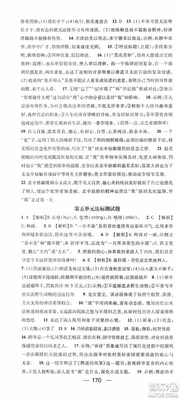 阳光出版社2020精英新课堂七年级语文上册人教版答案 阳光出版社2020精英新课堂七年级语文上册人教版答案