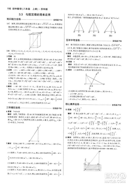 2020秋5年中考3年模拟全练版全解版初中数学八年级上册苏科版参考答案