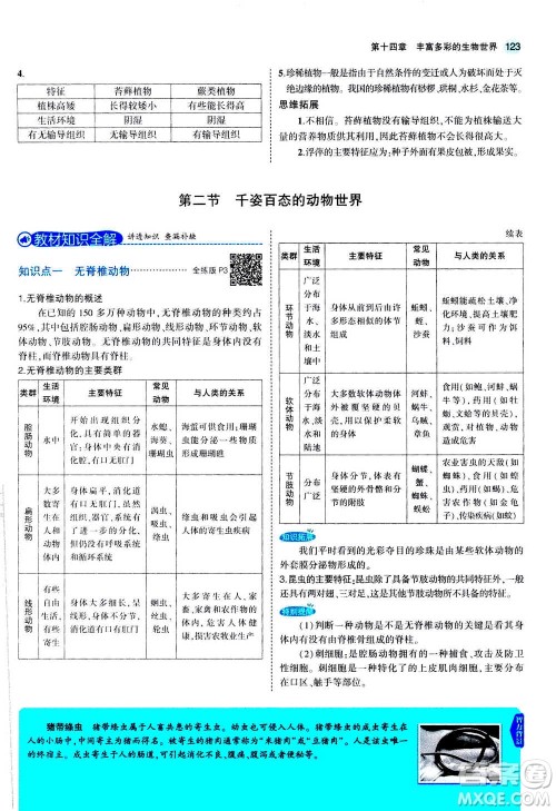 2020秋5年中考3年模拟全练版全解版初中生物八年级上册苏教版参考答案