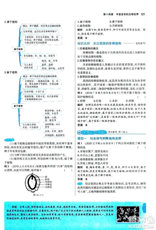 2020秋5年中考3年模拟全练版全解版初中生物八年级上册苏教版参考答案