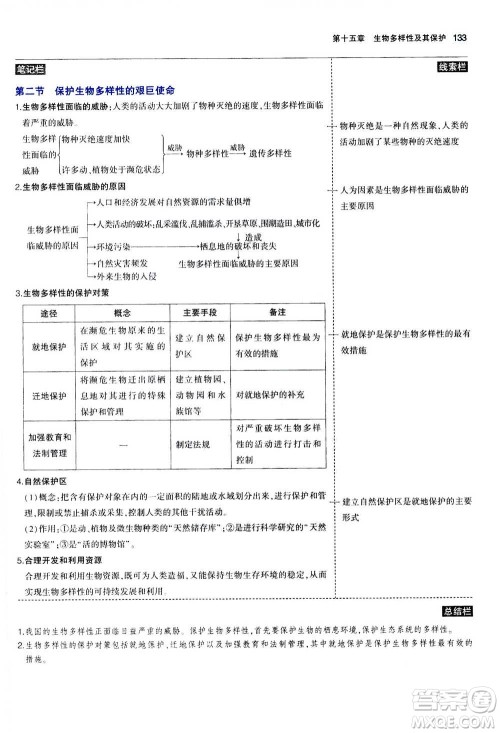 2020秋5年中考3年模拟全练版全解版初中生物八年级上册苏教版参考答案