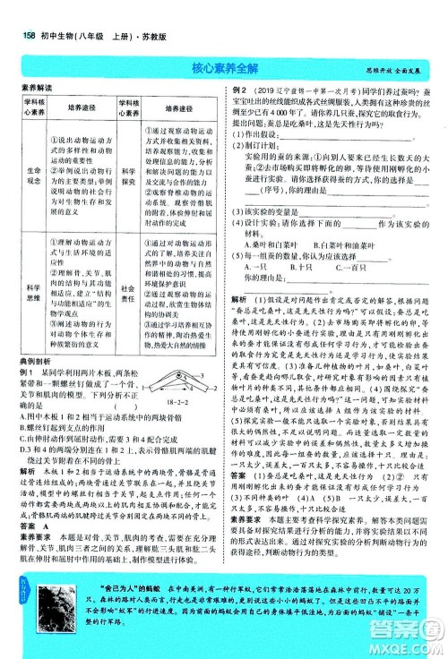 2020秋5年中考3年模拟全练版全解版初中生物八年级上册苏教版参考答案