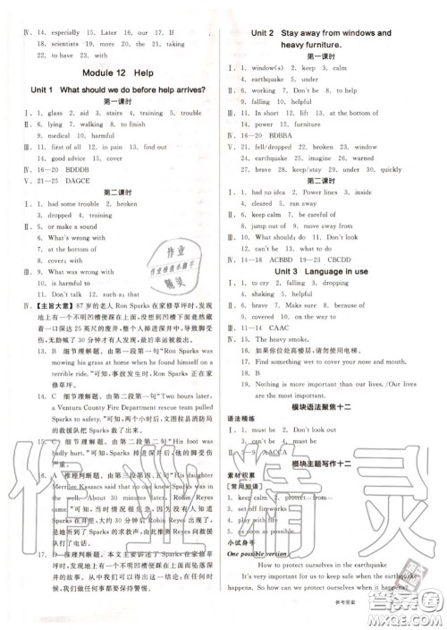 阳光出版社2020秋全品作业本八年级英语上册外研版答案