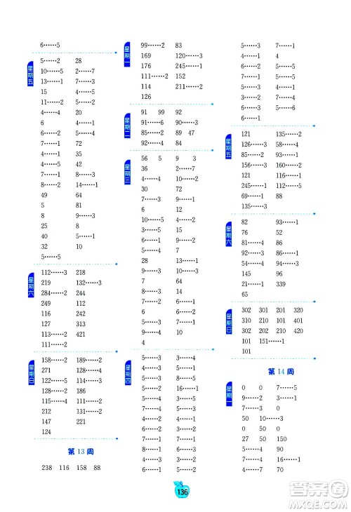 江苏人民出版社2020年小学数学计算高手三年级上册江苏专用参考答案