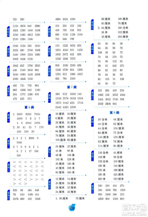 江苏人民出版社2020年小学数学计算高手三年级上册江苏专用参考答案