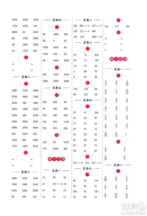 河海大学出版社2020年计算小状元小学数学三年级上册SJ苏教版参考答案