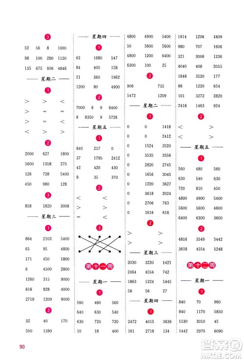 河海大学出版社2020年计算小状元小学数学三年级上册SJ苏教版参考答案